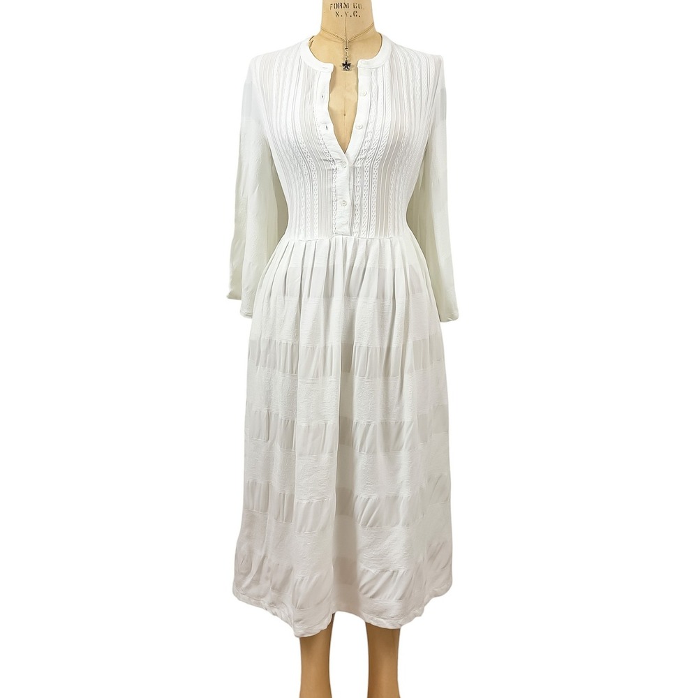 Mainline Paul & Joe White Prairie Pintuck Midi Dress French Romantic Sz 36 US 4